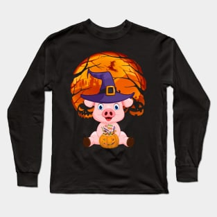 Pig pumpkin witch Long Sleeve T-Shirt